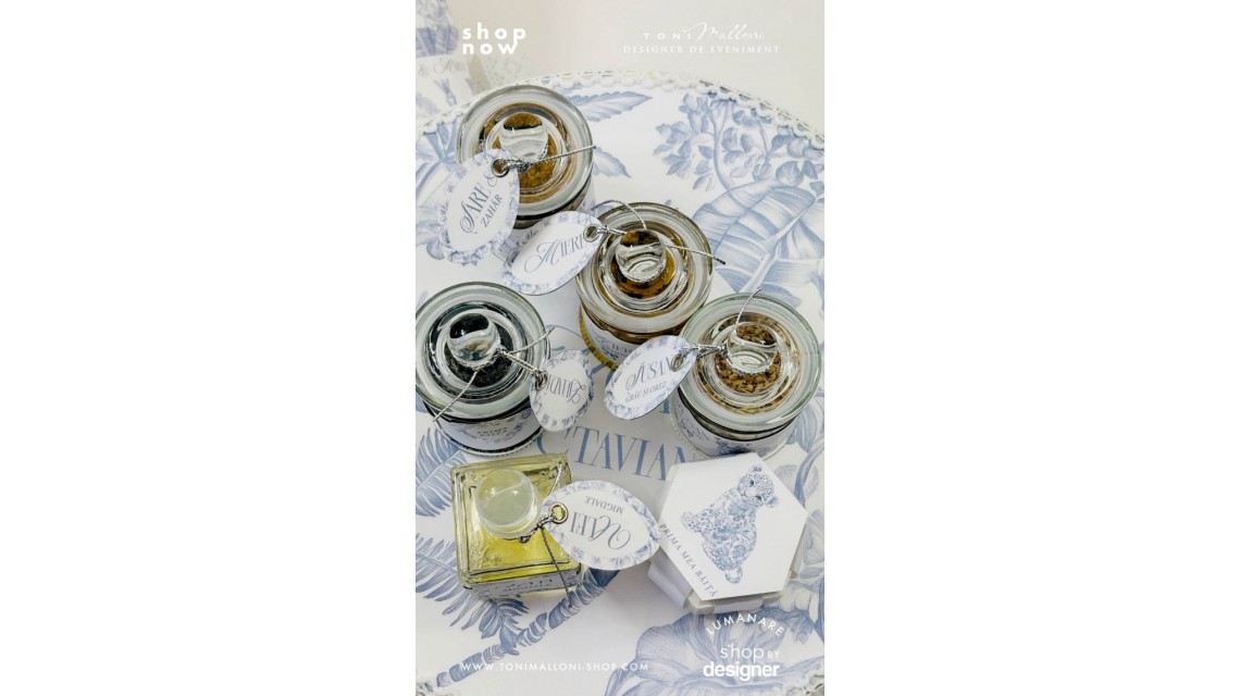 Set prima băiță Safari Blue personalizat băiat ritual după botez cu nașii 8